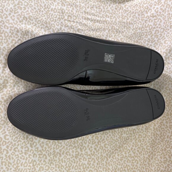 Coach NWOT Lara black patent leather ballet flats with bow - Picture 6 of 11